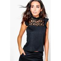 Frill Lace Detail Top - black