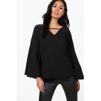 Frill Hem Floaty Blouse - black