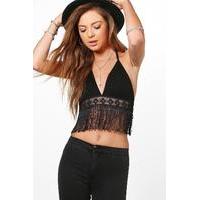 fringed hem bralet black