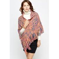 Fringed Woven Open Poncho