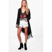 Fringed Back Woven Kimono - black