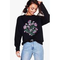 Freya Floral Front Sweatshirt - black