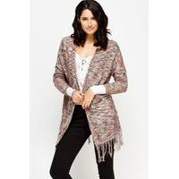 Fringe Hem Speckled Long Cardigan