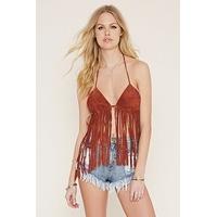Fringed Genuine Suede Crop Top
