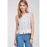 Fringed Crochet-Paneled Stripe Top