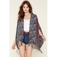 Fringed Ornate Print Kimono