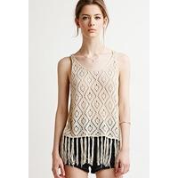 Fringed Diamond-Patterned Sweater