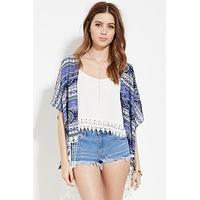 Fringed Abstract Print Kimono