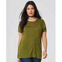 Fresh Olive Mesh Trim Pom Pom Tshirt