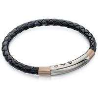 fred bennett mens two tone steel and rose plate leather bracelet