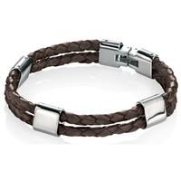 FRED BENNETT Men\'s Stainless Steel Brown Leather Bracelet