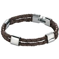 Fred Bennett Stainless Steel Double Brown Leather Bracelet B4417
