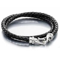 Fred Bennett Stainless Steel Double Black Leather Bracelet B4506