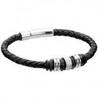 Fred Bennett SS Clasp Black Leather Bracelet FB-B3898