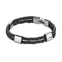 Fred Bennett Stainless Steel Grey Leather 2 Row Bracelet B4215