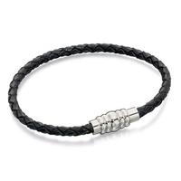 Fred Bennett Stainless Steel Black Leather Magnetic Bracelet B4726