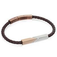Fred Bennett Mens Brown Leather Stainless Steel and Rose Gold Tone Bar Bracelet B4807