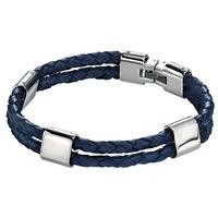 Fred Bennett Stainless Steel Navy Leather 2 Row Bracelet B4213