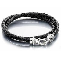 Fred Bennett Stainless Steel Double Black Leather Bracelet B4506