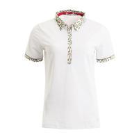 Frankie Print Trim Polo Ladies 8 Khaki/White