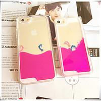 Fun Lovely Couple Dolphin Liquid Back Quicksand Transparent Clear PC Hard Cover For iPhone5/5S