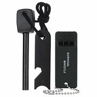 FURA Outdoor Survival Magnesium Alloy Fire Starter Flintstone with Whistle Set - Black Green