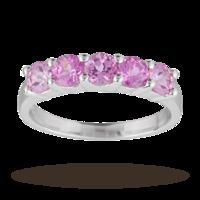Fuchsia Pink Cubic Zirconia Five Stone Ring in Sterling Silver - Ring Size Small