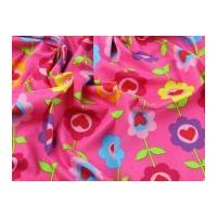 Funky Flower Hearts Print Cotton Poplin Dress Fabric Pink Multi