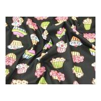 Funky Cupcakes Print Cotton Poplin Fabric Black Multi