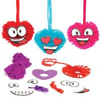 funky face heart pom pom decoration kits pack of 4