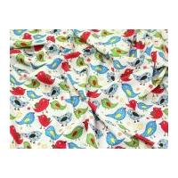 funky birds print cotton poplin fabric ivory