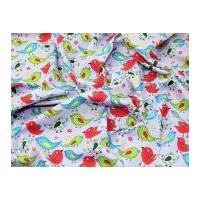 Funky Birds Print Cotton Poplin Fabric Lilac