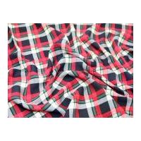 Funky Check Print Tuscany Viscose Dress Fabric Red, Navy & Green