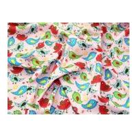 Funky Birds Print Cotton Poplin Fabric Pink