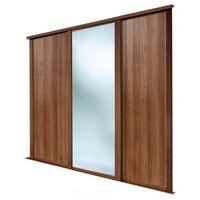 Full Length Mirror Natural Walnut Effect Sliding Wardrobe Door (H)2223 mm (W)914 mm Pack of 3