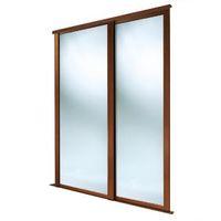 Full Length Mirror Natural Walnut Effect Sliding Wardrobe Door (H)2223 mm (W)914 mm Pack of 2