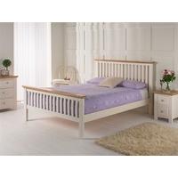 Furniture Express London White Bedstead Oak Trim 5\' King Size Wooden Bed