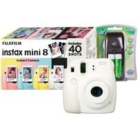 Fuji Instax Mini 8 White Instant Camera Kit inc 40 Shots Battery Charger & 4xAA
