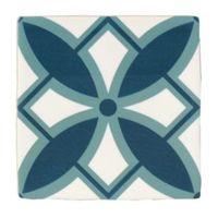 Fusion Blue & White Satin Patterned Ceramic Wall Tile Pack of 25 (L)140mm (W)140mm