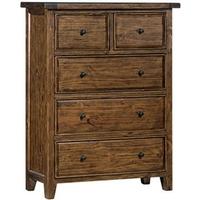 Furniture Link Wellington Chestnut Reclaimed Pine Tall Chest of Drawer - 5 Drawer