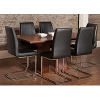 Furniture Link Rio Walnut Dining Set with 6 Black Chairs