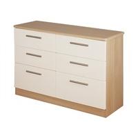 Furniture Express Knightsbridge 6 Drawer Midi Chest Cream Gloss and Oak 6 Drawer Chest Drawer Chest