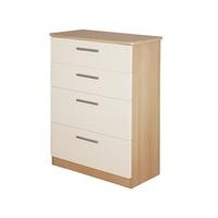 Furniture Express Knightsbridge 4 Drawer Deep Chest Cream Gloss and Oak 4 Drawer Chest Drawer Chest