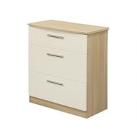 Furniture Express Knightsbridge 3 Drawer Deep Chest Cream Gloss and Oak Assembled Drawer Chest