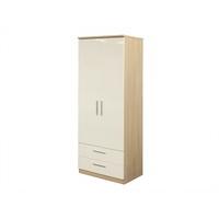 Furniture Express Knightsbridge Tall 2ft6in 2 Drawer Robe Cream Gloss and Oak 2 Door 2 Drawer Wardrobe