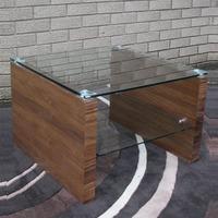 fusion clear glass and veneer lamp table