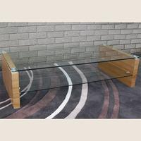 fusion clear glass and veneer coffee table