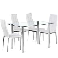Fuse Glass Dining Table In Clear With 4 Cosmo White Chairs