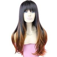 Full Bang Two Tone Long High Quality Big Wave Female Elegant Fashion Ombre Synthetic Celebrity Wig