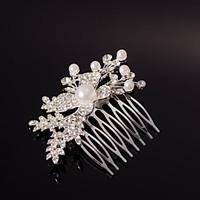 Full-Crystal Silver Hair Combs Jewelry for Wedding Party with Pearl